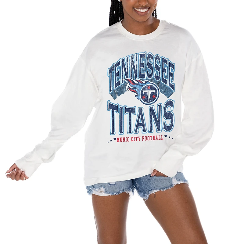 Women's Gameday Couture White Tennessee Titans Time Out Oversized Long Sleeve T-Shirt