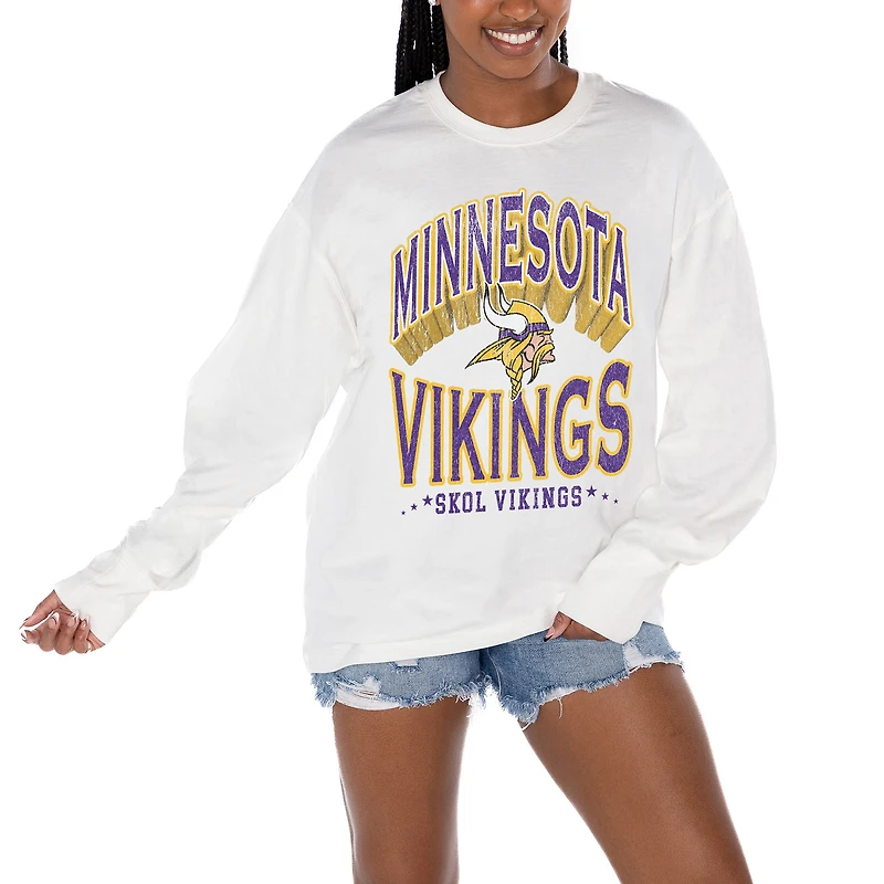 Women's Gameday Couture  White Minnesota Vikings Time Out Oversized Long Sleeve T-Shirt