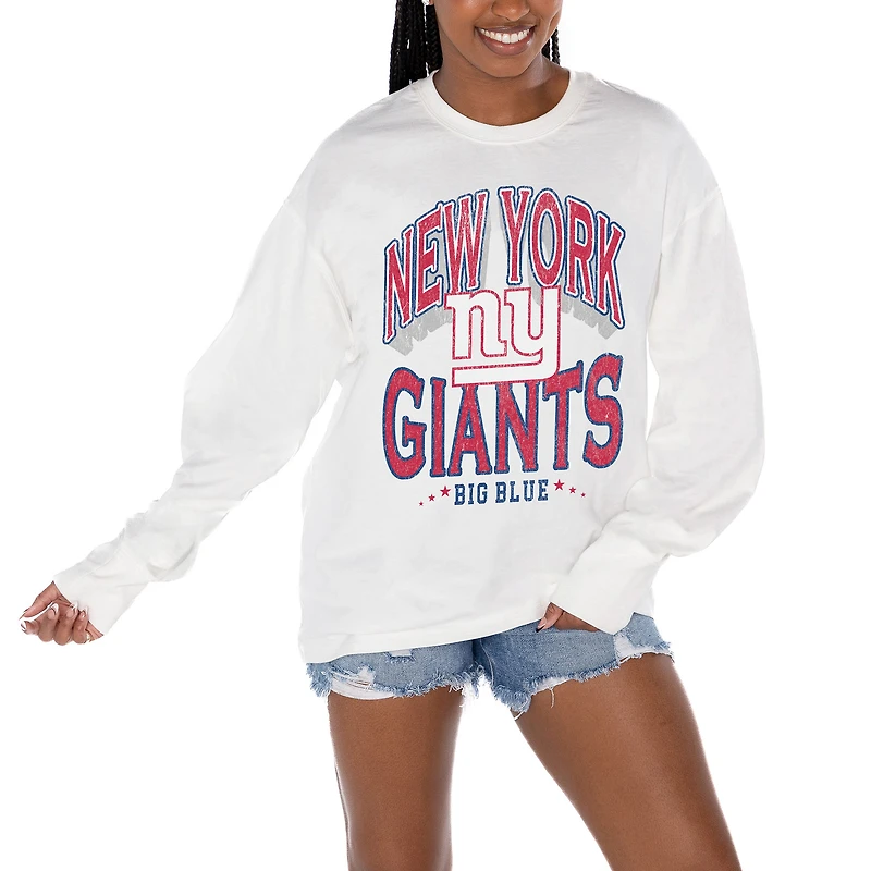 Women's Gameday Couture  White New York Giants Time Out Oversized Long Sleeve T-Shirt