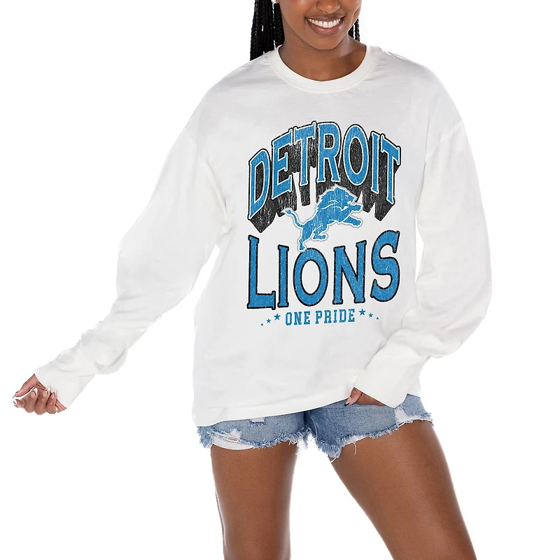 Women's Gameday Couture  White Detroit Lions Time Out Oversized Long Sleeve T-Shirt