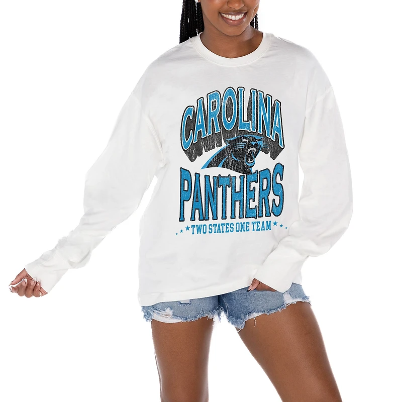 Women's Gameday Couture White Carolina Panthers Time Out Oversized Long Sleeve T-Shirt