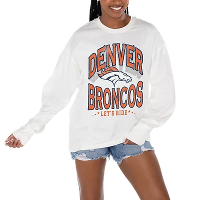 Women's Gameday Couture  White Denver Broncos Time Out Oversized Long Sleeve T-Shirt