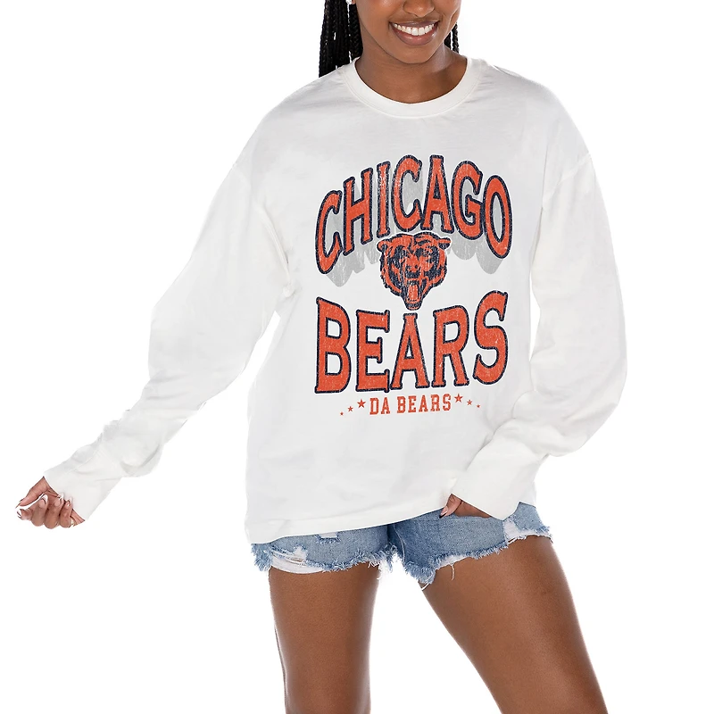 Women's Gameday Couture White Chicago Bears Time Out Oversized Long Sleeve T-Shirt