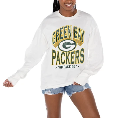 Women's Gameday Couture  White Green Bay Packers Time Out Oversized Long Sleeve T-Shirt