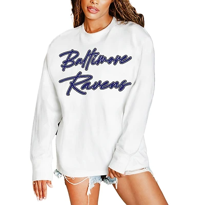 Women's Gameday Couture  White Baltimore Ravens Classic Comeback Oversized Long Sleeve T-Shirt