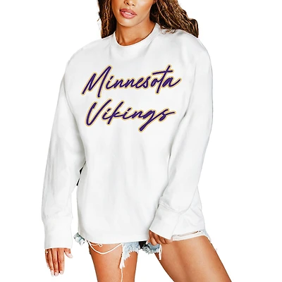 Women's Gameday Couture  White Minnesota Vikings Classic Comeback Oversized Long Sleeve T-Shirt