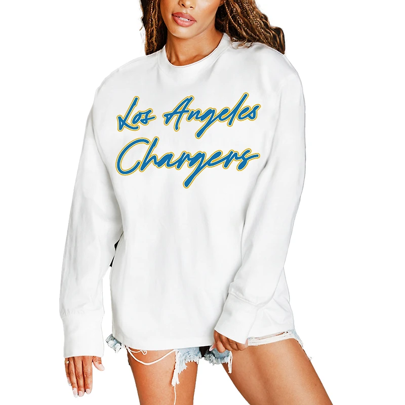Women's Gameday Couture White Los Angeles Chargers Classic Comeback Oversized Long Sleeve T-Shirt