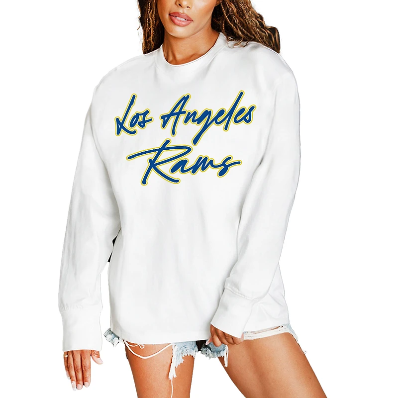 Women's Gameday Couture White Los Angeles Rams Classic Comeback Oversized Long Sleeve T-Shirt