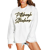 Women's Gameday Couture  White Pittsburgh Steelers Classic Comeback Oversized Long Sleeve T-Shirt