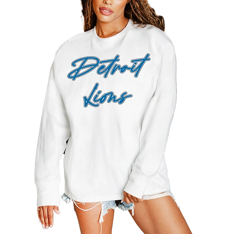 Women's Gameday Couture White Detroit Lions Classic Comeback Oversized Long Sleeve T-Shirt