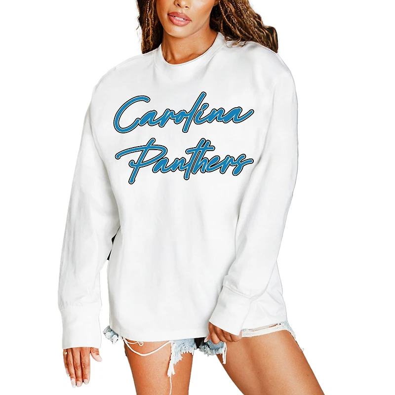 Women's Gameday Couture White Carolina Panthers Classic Comeback Oversized Long Sleeve T-Shirt