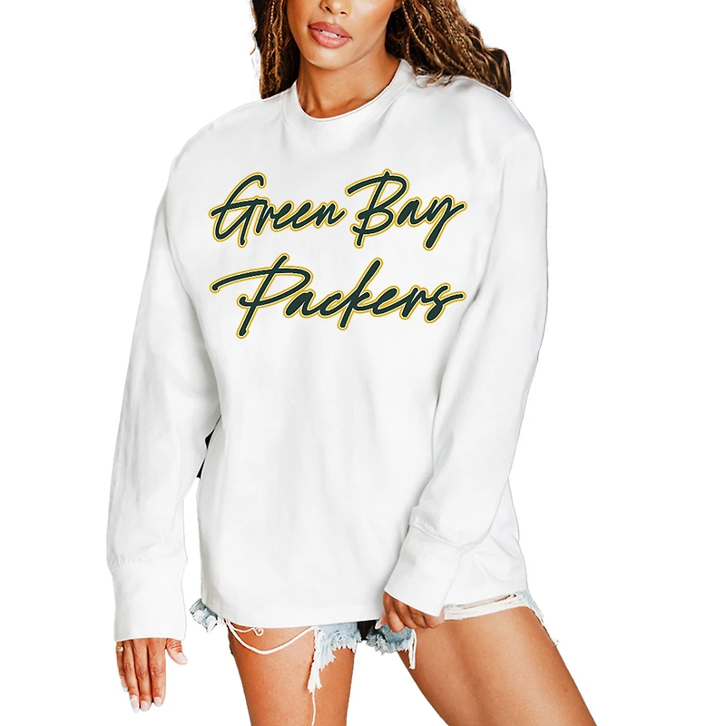 Women's Gameday Couture White Green Bay Packers Classic Comeback Oversized Long Sleeve T-Shirt
