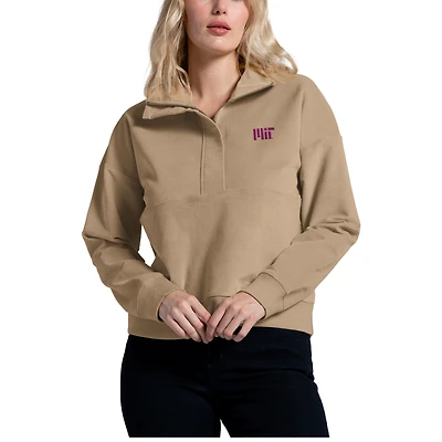 Women's League Collegiate Wear Tan MIT Engineers Stretch Cord Half-Zip Sweatshirt