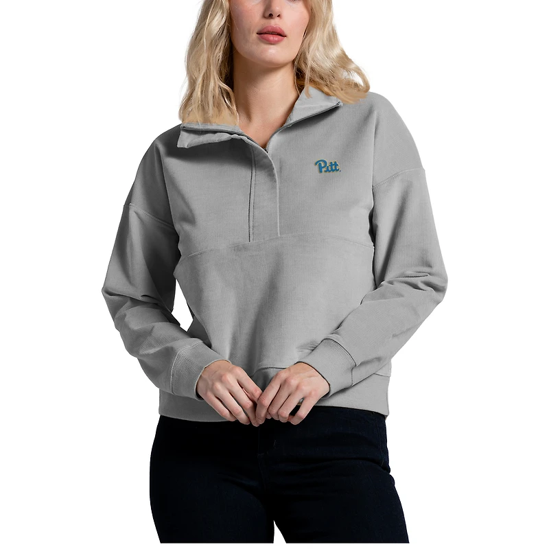 Women's League Collegiate Wear Gray Pitt Panthers Stretch Cord Half-Zip Sweatshirt