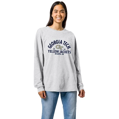 Women's Ash Georgia Tech Yellow Jackets League Collegiate Wear Throwback Oversized Long Sleeve T-Shirt