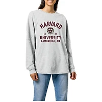 Women's Ash Harvard Crimson League Collegiate Wear Throwback Oversized Long Sleeve T-Shirt