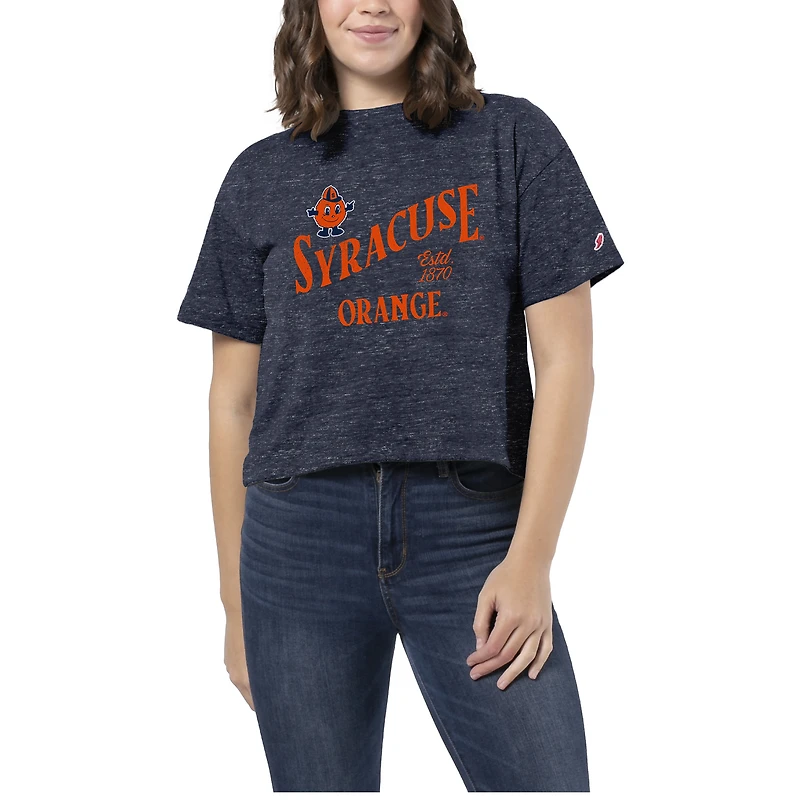Women's League Collegiate Wear Heather Navy Syracuse Orange Intramural Midi Tri-Blend Cropped T-Shirt