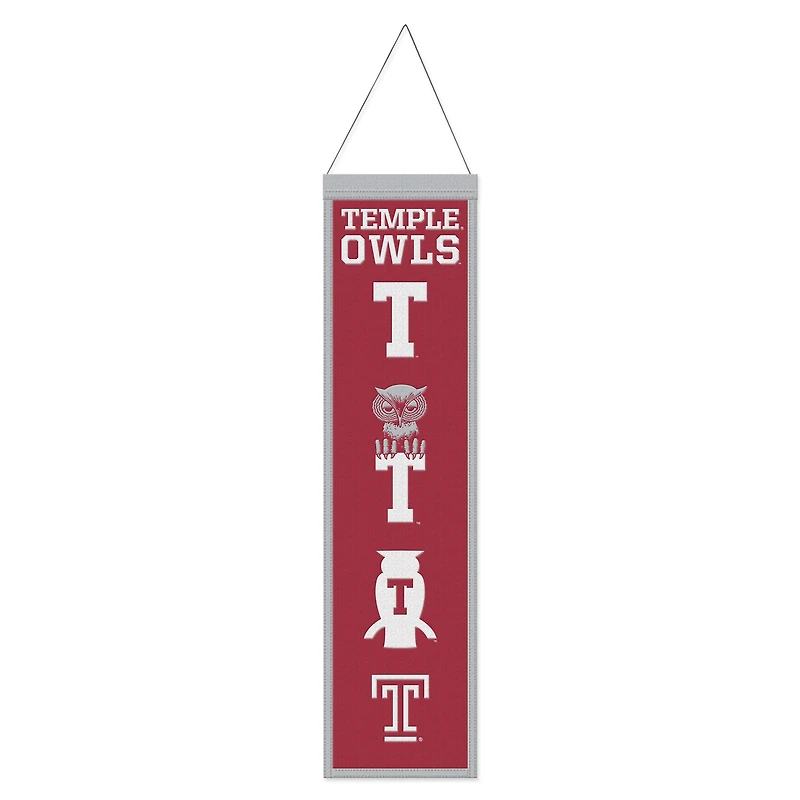 WinCraft Temple Owls 8" x 32" Wool Evolution Banner