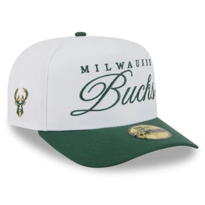 Men's New Era White/Hunter Green Milwaukee Bucks 2025 NBA Draft A-Frame 59FIFTY Fitted Hat