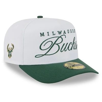 Men's New Era White/Hunter Green Milwaukee Bucks 2025 NBA Draft A-Frame 59FIFTY Fitted Hat