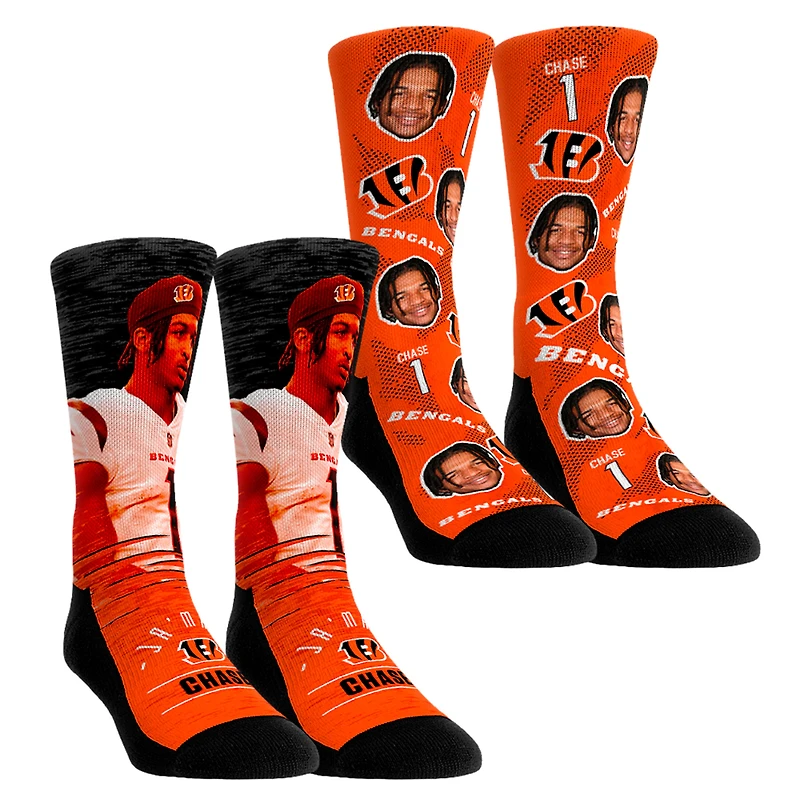 Unisex Rock Em Socks Ja'Marr Chase Cincinnati Bengals NFL-Player Two-Pack Crew Socks Set