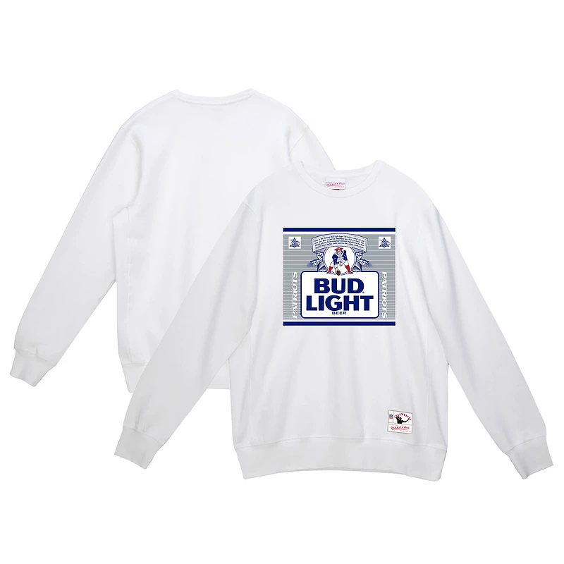 Men's Mitchell & Ness x Bud Light White New England Patriots The Crest Pullover Sweatshirt