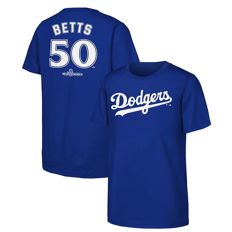 Youth Fanatics Mookie Betts Royal Los Angeles Dodgers 2024 World Series Name & Number T-Shirt