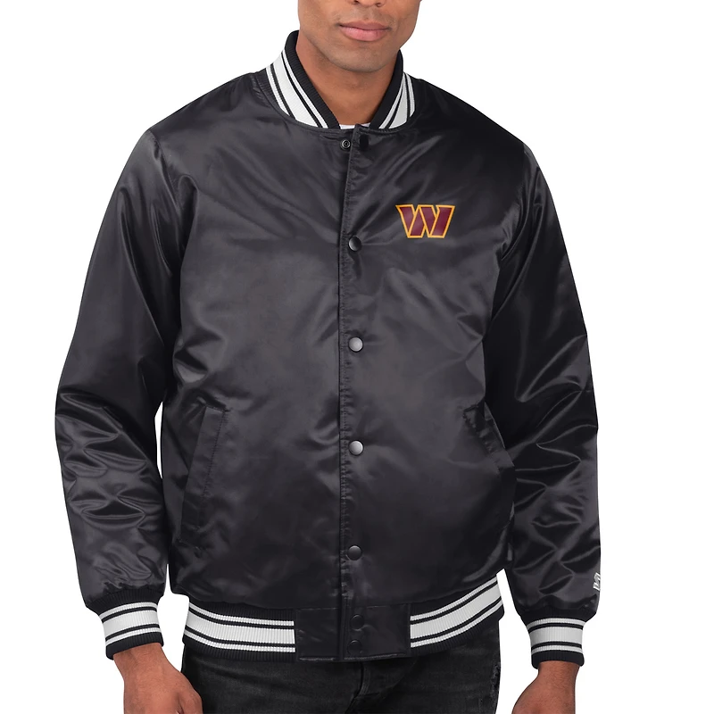 Men's Starter Black Washington Commanders Printed Team Logo Satin Varsity Full-Snap Jacket