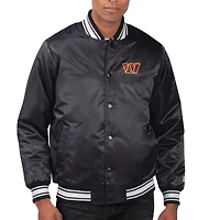 Men's Starter Black Washington Commanders Printed Team Logo Satin Varsity Full-Snap Jacket
