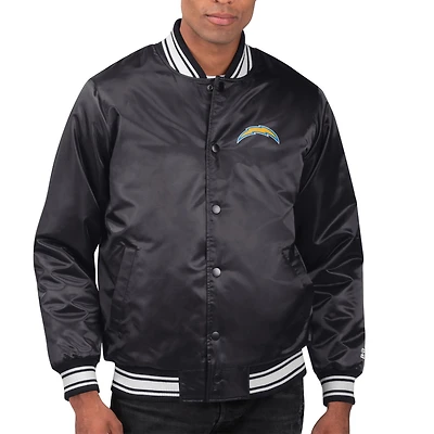 Men's Starter Black Los Angeles Chargers Printed Team Logo Satin Varsity Full-Snap Jacket