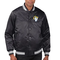 Men's Starter Black Los Angeles Rams Printed Team Logo Satin Varsity Full-Snap Jacket