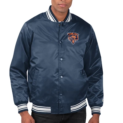 Men's Starter Navy Chicago Bears Printed Team Logo Satin Varsity Full-Snap Jacket