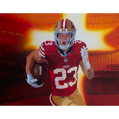 Christian McCaffrey San Francisco 49ers Deacon Jones Foundation 28" x 36" Limited Edition #123 Fine Art Collectible Canvas Print by Artist Edgar Brown