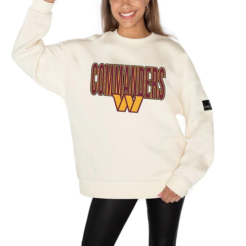 Women's Gameday Couture Cream Washington Commanders Premium Fleece Oversized Drop Shoulder Pullover Sweatshirt