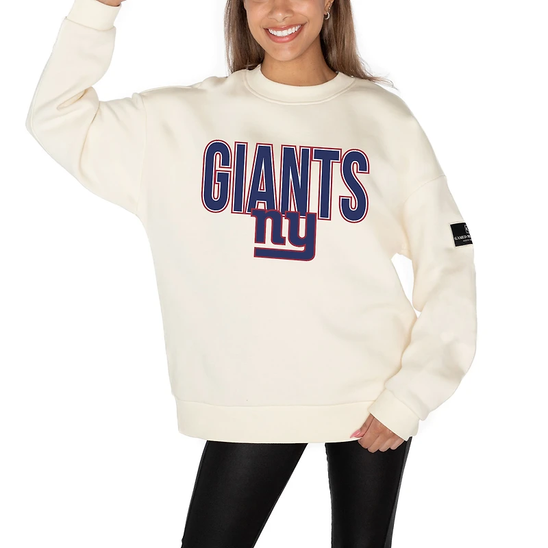 Women's Gameday Couture  Cream New York Giants Premium Fleece Oversized Drop Shoulder Pullover Sweatshirt