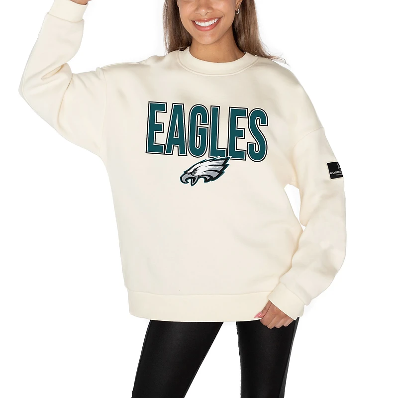Women's Gameday Couture  Cream Philadelphia Eagles Premium Fleece Oversized Drop Shoulder Pullover Sweatshirt