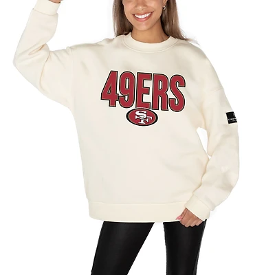 Women's Gameday Couture Cream San Francisco 49ers Premium Fleece Oversized Drop Shoulder Pullover Sweatshirt