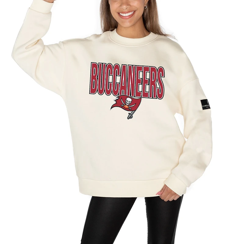 Women's Gameday Couture  Cream Tampa Bay Buccaneers Premium Fleece Oversized Drop Shoulder Pullover Sweatshirt