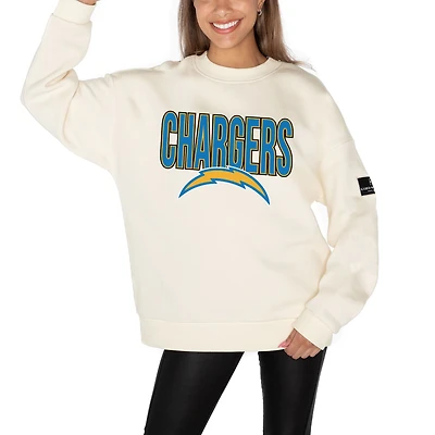 Women's Gameday Couture  Cream Los Angeles Chargers Premium Fleece Oversized Drop Shoulder Pullover Sweatshirt