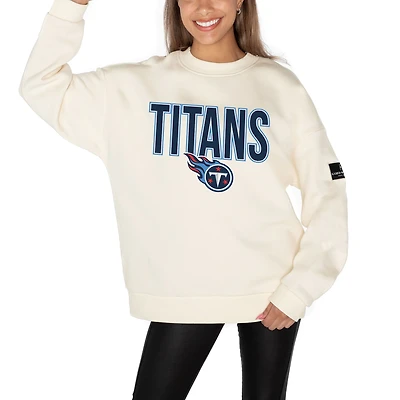 Women's Gameday Couture  Cream Tennessee Titans Premium Fleece Oversized Drop Shoulder Pullover Sweatshirt