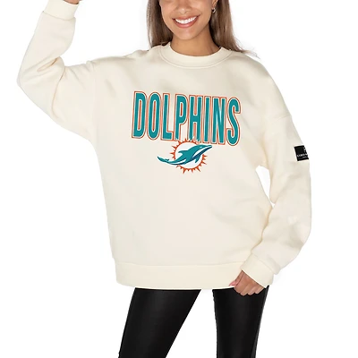 Women's Gameday Couture  Cream Miami Dolphins Premium Fleece Oversized Drop Shoulder Pullover Sweatshirt