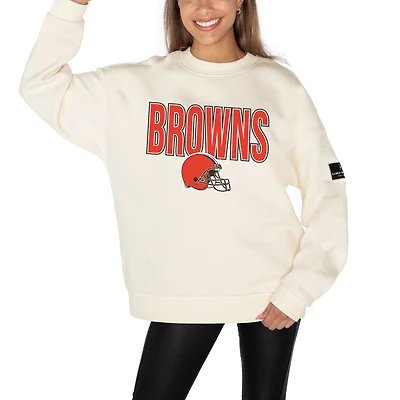 Women's Gameday Couture Cream Cleveland Browns Premium Fleece Oversized Drop Shoulder Pullover Sweatshirt