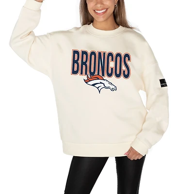 Women's Gameday Couture  Cream Denver Broncos Premium Fleece Oversized Drop Shoulder Pullover Sweatshirt