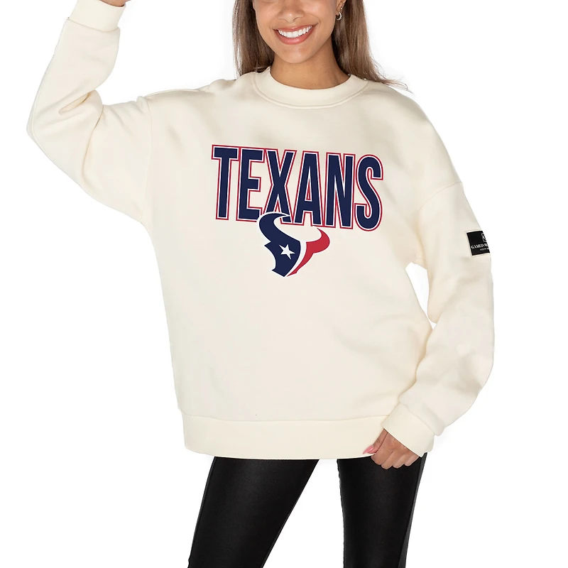 Women's Gameday Couture Cream Houston Texans Premium Fleece Oversized Drop Shoulder Pullover Sweatshirt