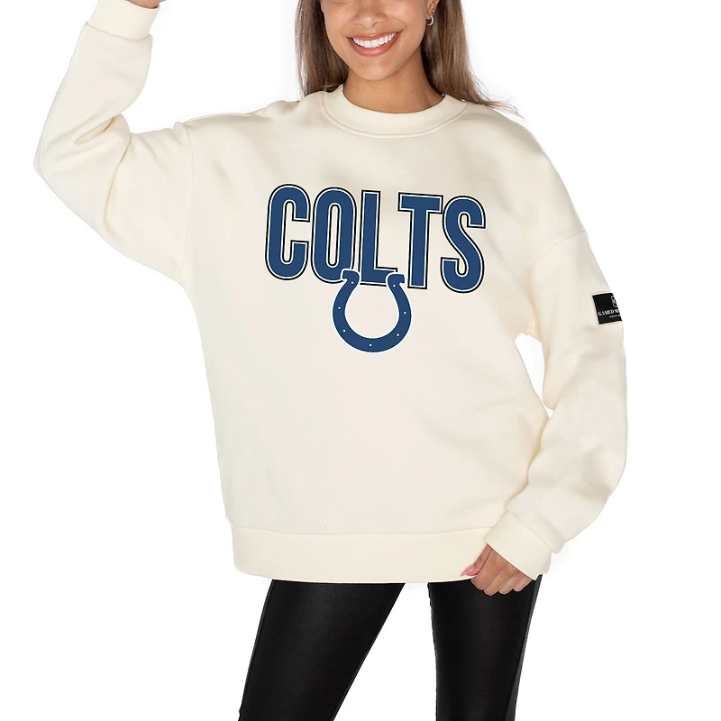 Women's Gameday Couture Cream Indianapolis Colts Premium Fleece Oversized Drop Shoulder Pullover Sweatshirt