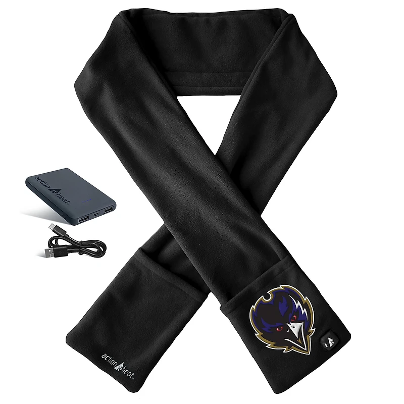 ActionHeat Black Baltimore Ravens 5V Battery Heated Scarf