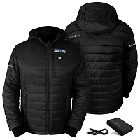 Men's ActionHeat Black Seattle Seahawks 5V Battery Heated Insulated Puffer Full-Zip Hoodie Jacket