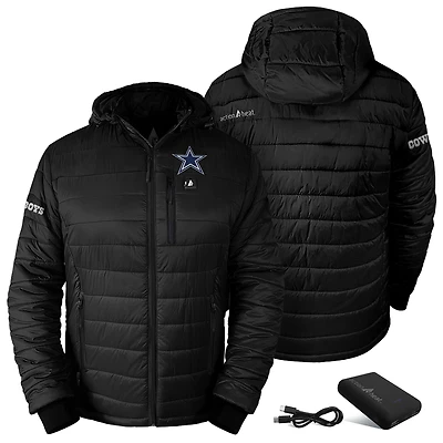 Men's ActionHeat Black Dallas Cowboys 5V Battery Heated Insulated Puffer Full-Zip Hoodie Jacket