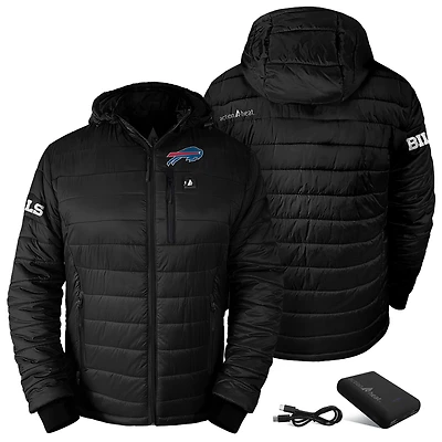 Men's ActionHeat Black Buffalo Bills 5V Battery Heated Insulated Puffer Full-Zip Hoodie Jacket