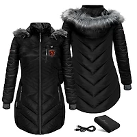Women's ActionHeat Black Chicago Bears 5V Battery Heated Long Puffer Jacket